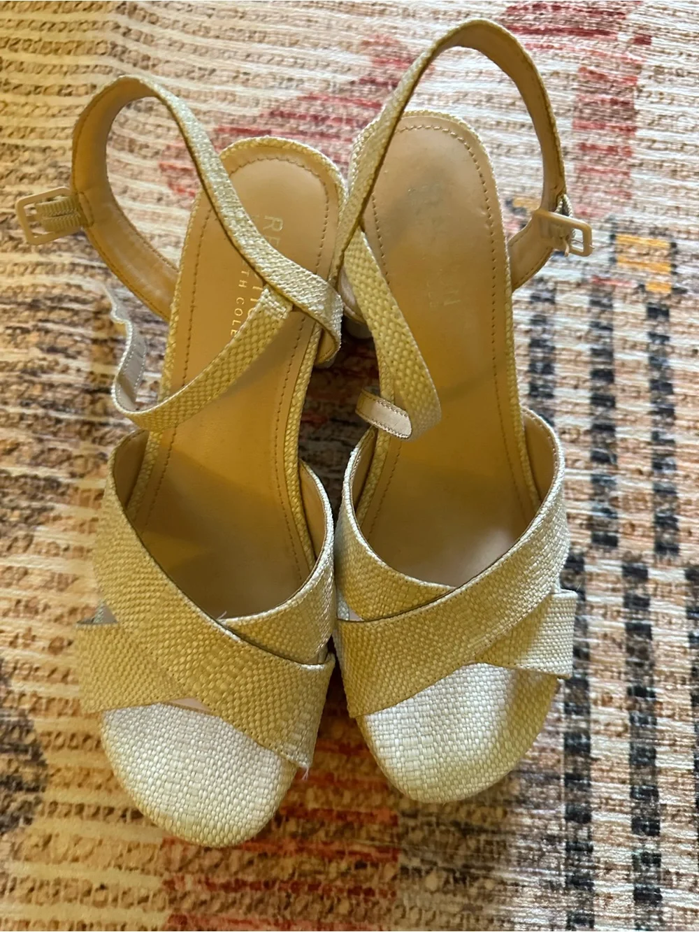 Kenneth Cole Reaction Ivory Woven Block Heel Sandals
